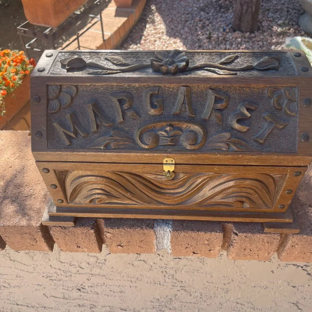Folk Art New Mexico Hand Carved Wood Chest ca. 1950